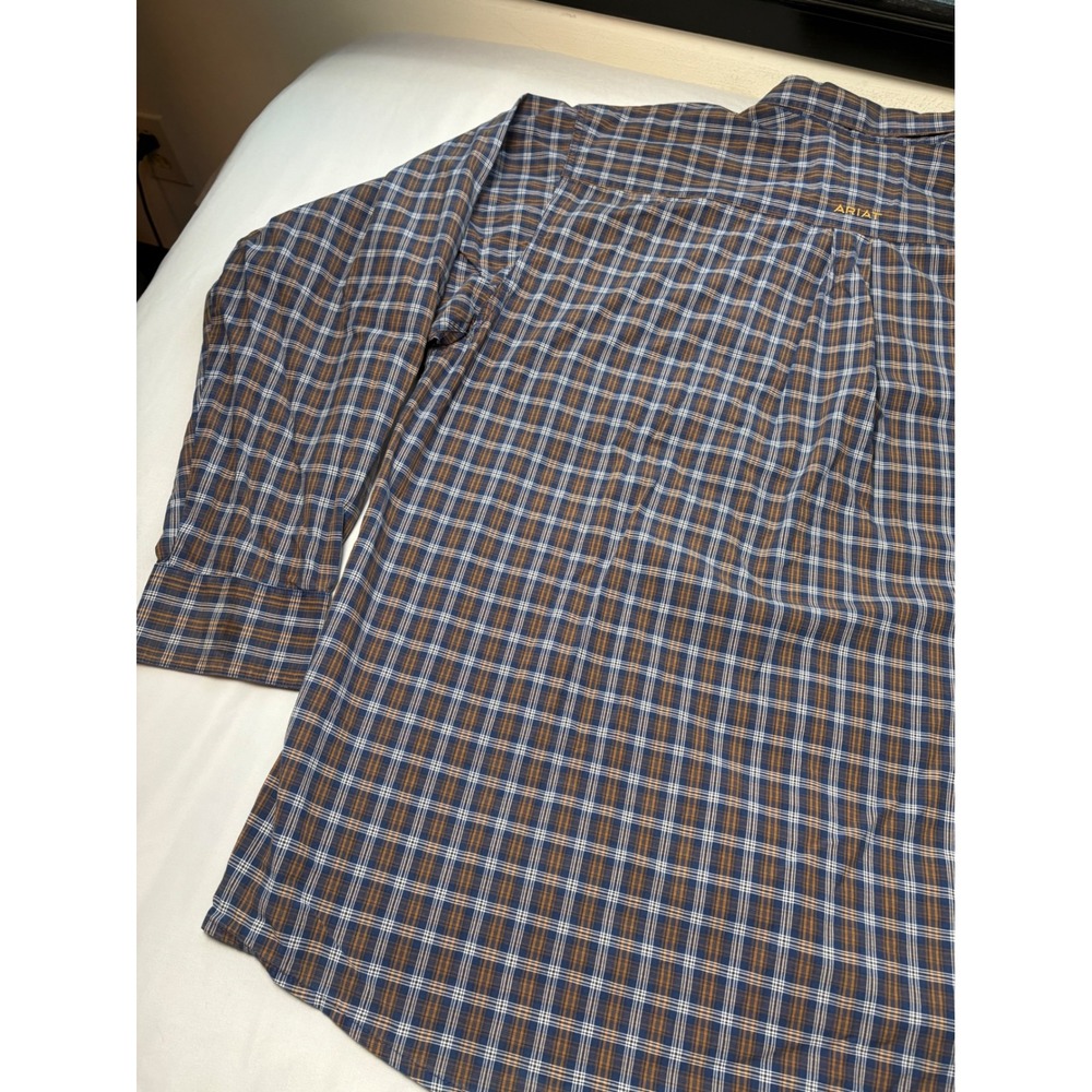 Ariat Pro Series Shirt Mens XL Blue Brown Plaid Stretch Long Sleeve Excellent - Picture 14 of 14